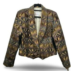 Expose‎ Vintage Chenille Cropped Peaked Lapel Blazer Size XL Geometric Boho 70s